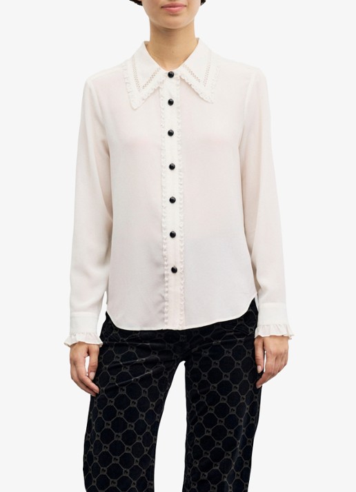 Gerard Darel Loren blouse van zijde met kant - detail 2 gebroken wit