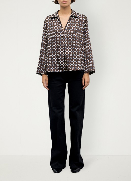 Gerard Darel Lorra blouse met grafische print - voorkant 4 bruin