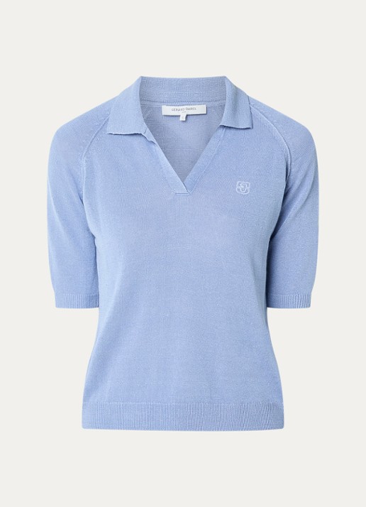 Gerard Darel Loula fijngebreide top in linnenblend met polokraag - voorkant lichtblauw
