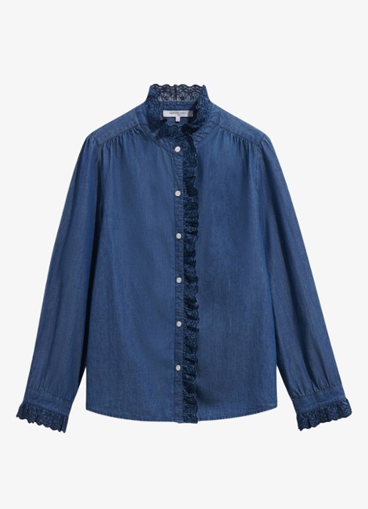Gerard Darel Loupy blouse van denim met ruches