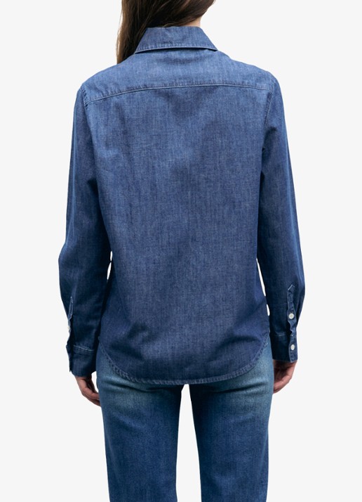 Gerard Darel Lucy blouse van denim met logoborduring - achterkant 3 donkerblauw