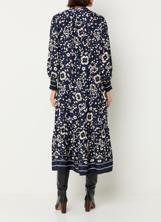 Gerard Darel Lydiane midi tuniekjurk met bloemenprint - achterkant donkerblauw