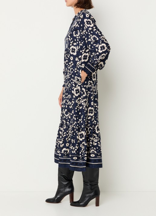 Gerard Darel Lydiane midi tuniekjurk met bloemenprint - voorkant 3 donkerblauw