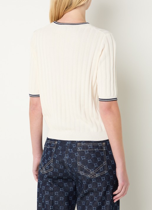 Gerard Darel Lyra ribgebreide top met logoborduring - achterkant creme