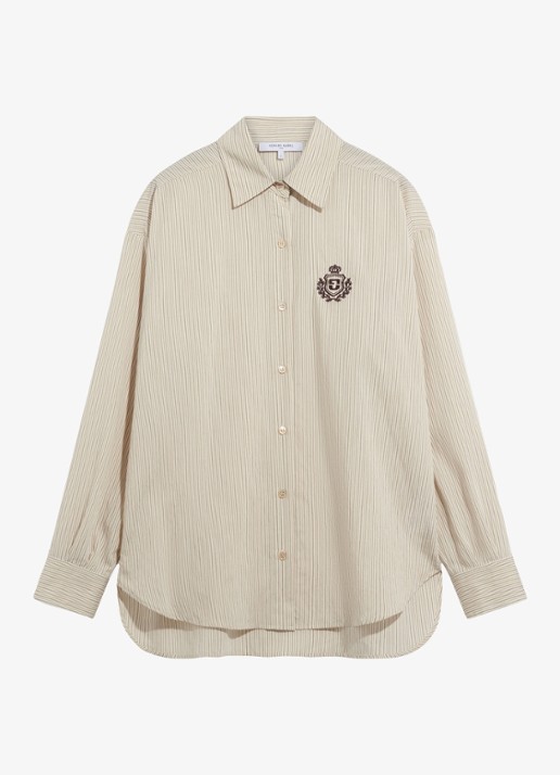 Gerard Darel Lys blouse met streepprint en borduring - voorkant 2 beige
