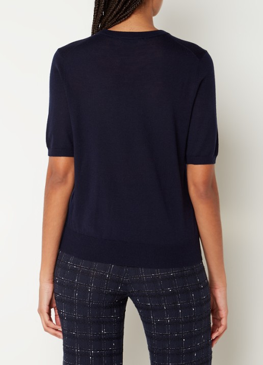 Gerard Darel Lysea fijngebreide top van merino wol met logoborduring - achterkant 4 donkerblauw