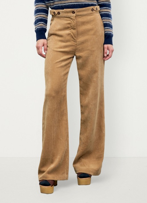 Gerard Darel Maev high waist loose fit broek  - detail zand