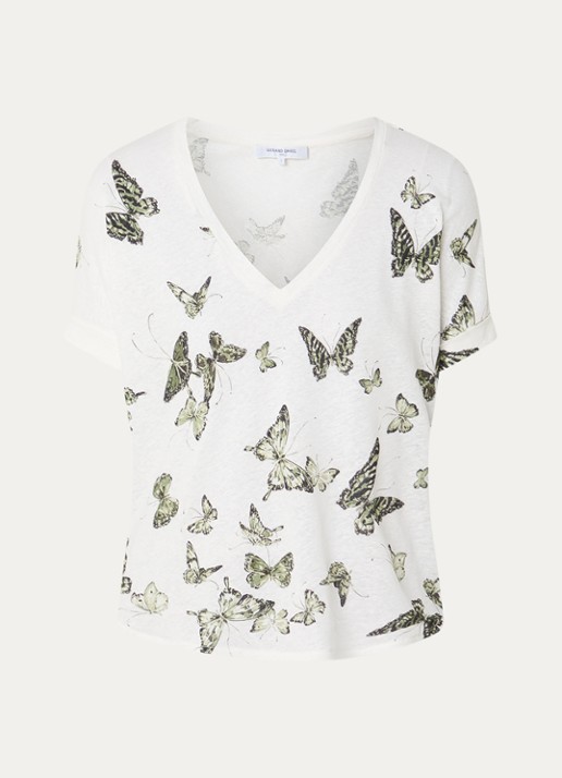 Gerard Darel Makeda T-shirt in linnenblend met print - voorkant 2 gebroken wit