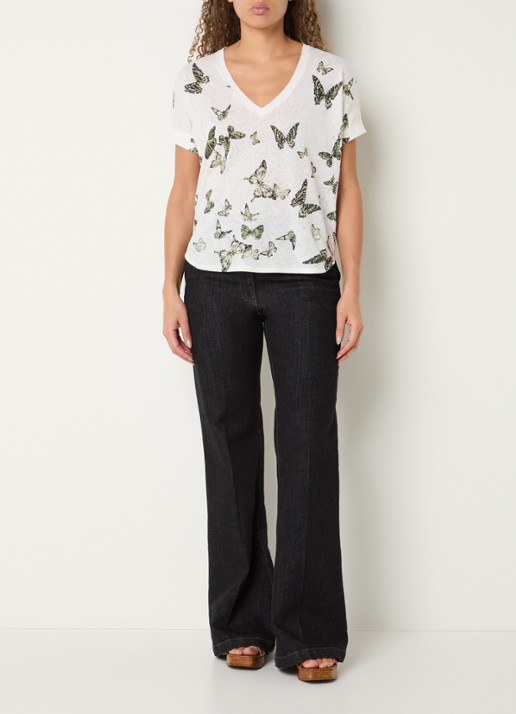Gerard Darel Makeda T-shirt in linnenblend met print - voorkant 3 gebroken wit
