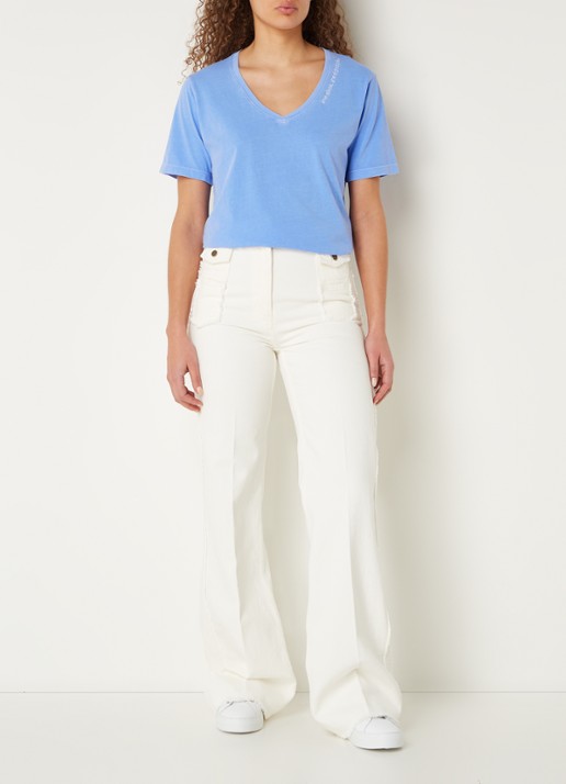 Gerard Darel Maurine T-shirt met V-hals en borduring - voorkant 4 blauw