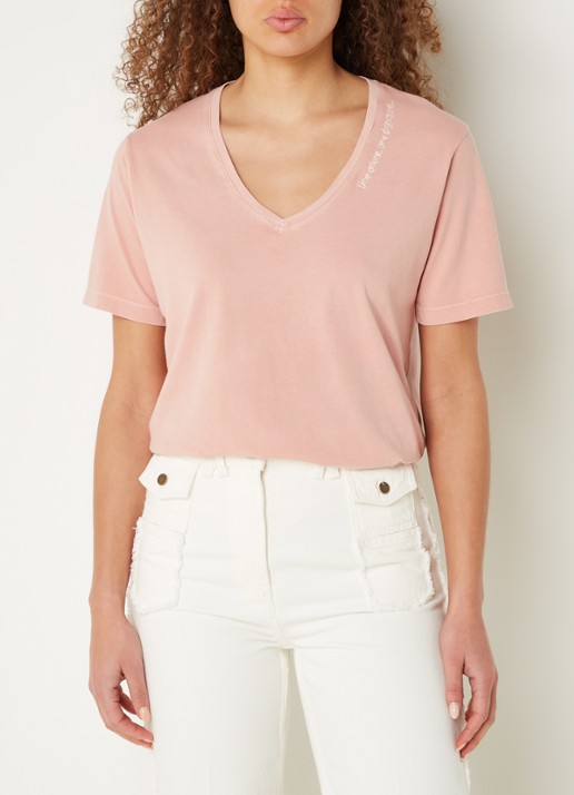 Gerard Darel Maurine T-shirt met V-hals en borduring - detail 3 oudroze