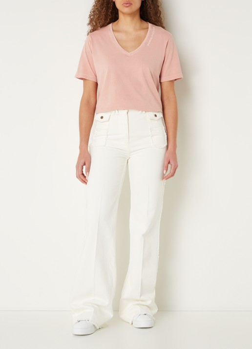 Gerard Darel Maurine T-shirt met V-hals en borduring - voorkant 2 oudroze