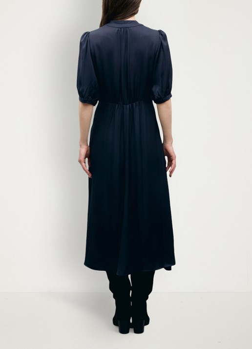Gerard Darel Midi jurk met pofmouwen - achterkant 6 donkerblauw