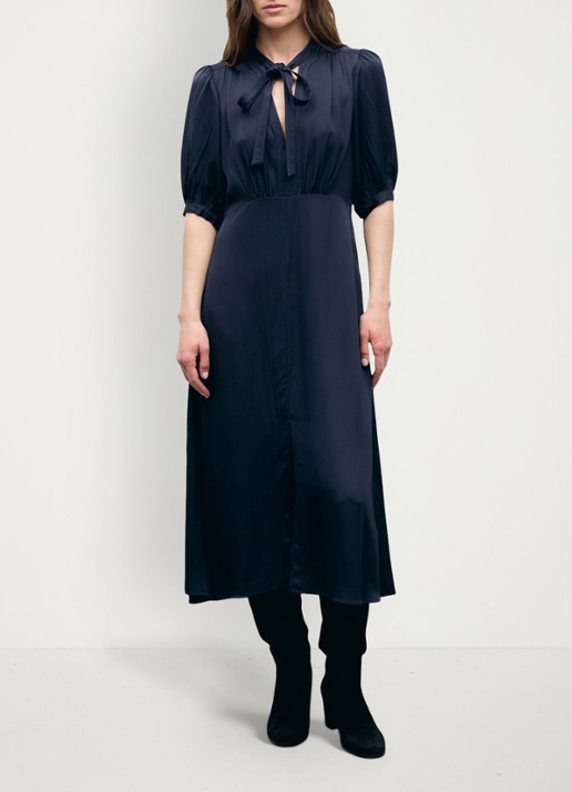 Gerard Darel Midi jurk met pofmouwen - detail 4 donkerblauw