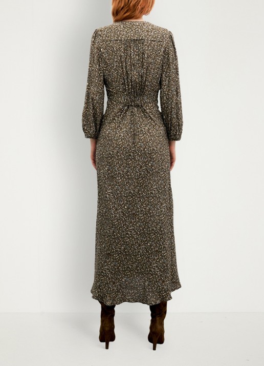 Gerard Darel Midi jurk met V-hals  - achterkant mosgroen