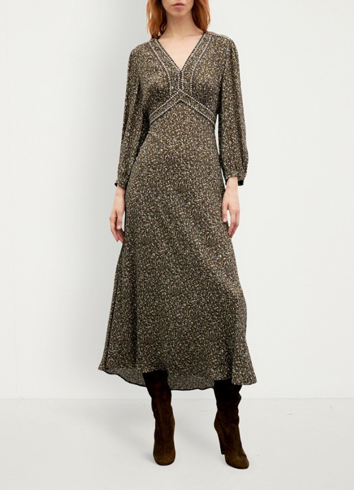 Gerard Darel Midi jurk met V-hals  - detail 3 mosgroen
