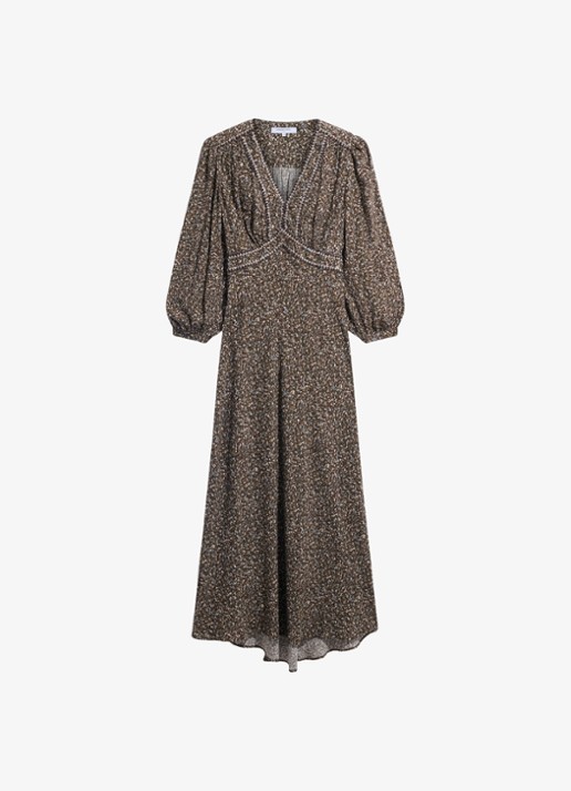 Gerard Darel Midi jurk met V-hals  - voorkant 4 mosgroen