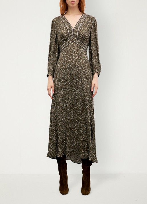 Gerard Darel Midi jurk met V-hals  - voorkant 5 mosgroen