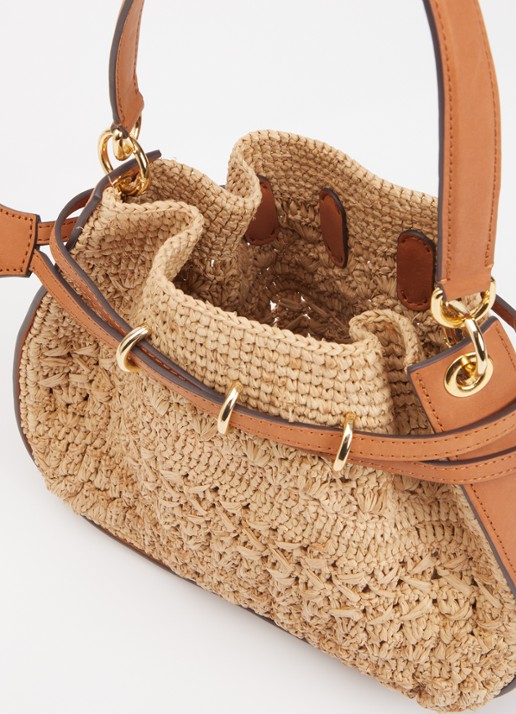 Gerard Darel Mini Romy handtas van raffia met leren details - detail 2 roestbruin