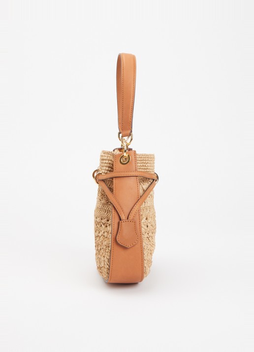 Gerard Darel Mini Romy handtas van raffia met leren details - detail 3 roestbruin
