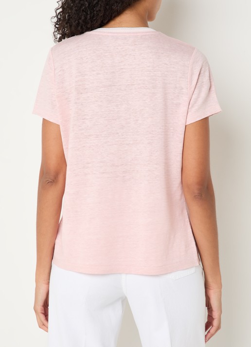 Gerard Darel Mirana T-shirt van linnen met lurex  - achterkant lichtroze