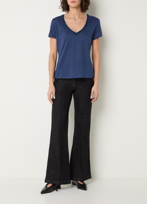 Gerard Darel Mirana T-shirt van linnen met lurex  - voorkant 3 indigo
