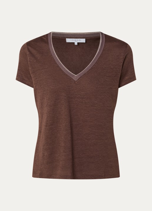 Gerard Darel Mirana T-shirt van linnen met lurex  - voorkant hazelnootbruin