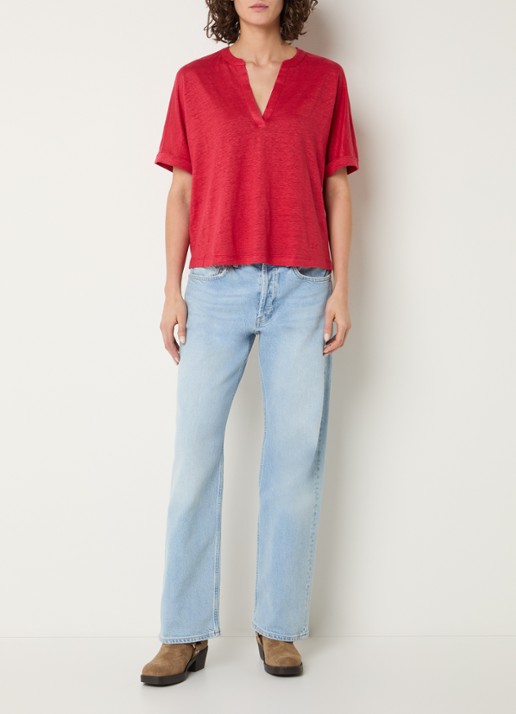 Gerard Darel Mirora T-shirt van linnen - voorkant 2 donkerrood