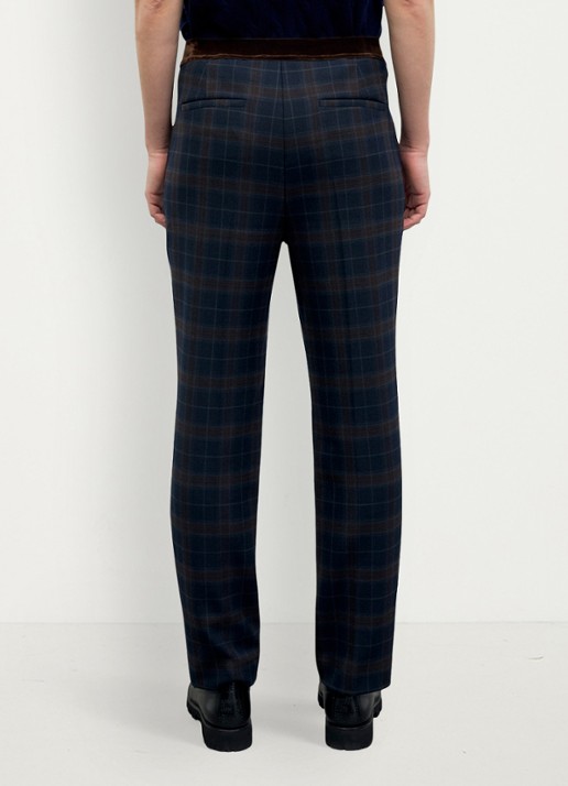 Gerard Darel Misa pantalon in wolblend met ruit dessin - achterkant 3 donkerblauw