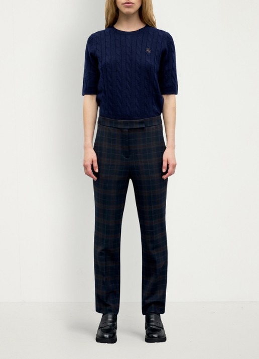 Gerard Darel Misa pantalon in wolblend met ruit dessin - voorkant 2 donkerblauw