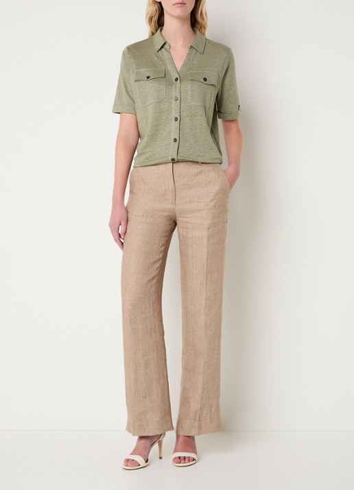 Gerard Darel Moana blouse van linnen met borstzakken - voorkant 3 olijfgroen