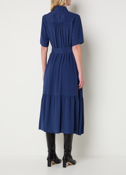 Gerard Darel Raina midi blousejurk met borstzakken en strikceintuur - achterkant 4 donkerblauw