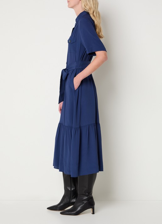 Gerard Darel Raina midi blousejurk met borstzakken en strikceintuur - voorkant 2 donkerblauw