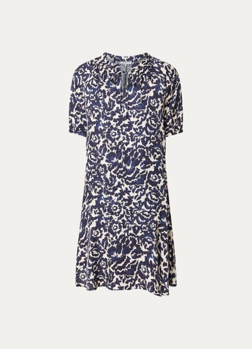 Gerard Darel Raliah mini tuniekjurk met bloemenprint - voorkant donkerblauw
