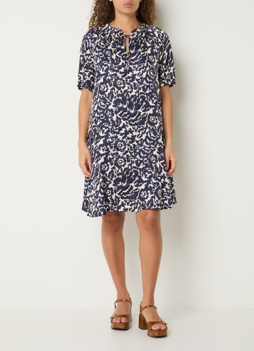 Gerard Darel Raliah mini tuniekjurk met bloemenprint - voorkant 2 donkerblauw
