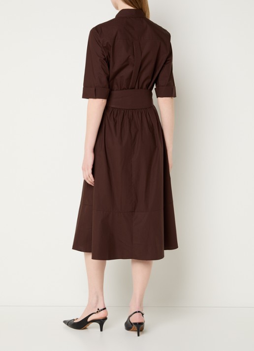 Gerard Darel Rana midi blousejurk met strikceintuur - achterkant 4 donkerbruin