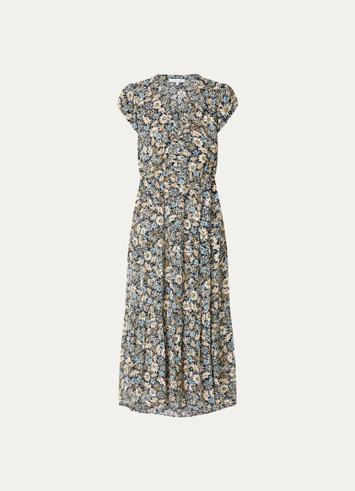 Gerard Darel Reina midi jurk met bloemenprint - voorkant blauw