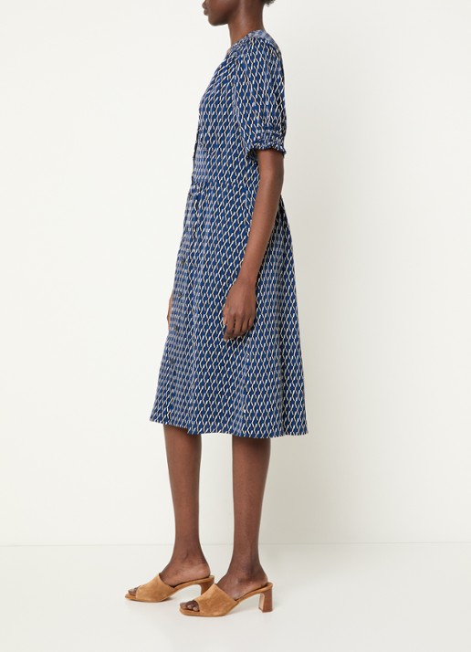 Gerard Darel Rihanne midi blousejurk met grafische print - voorkant 3 donkerblauw