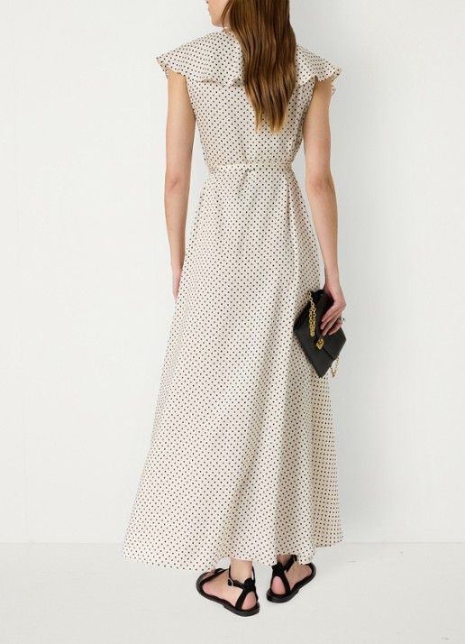Gerard Darel Rika maxi wikkeljurk met stippenprint  - achterkant creme