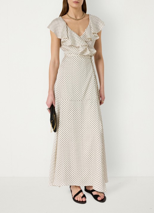 Gerard Darel Rika maxi wikkeljurk met stippenprint  - detail 3 creme