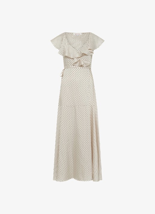 Gerard Darel Rika maxi wikkeljurk met stippenprint  - voorkant 4 creme