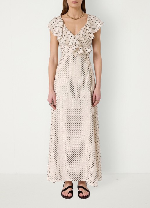 Gerard Darel Rika maxi wikkeljurk met stippenprint  - voorkant 5 creme