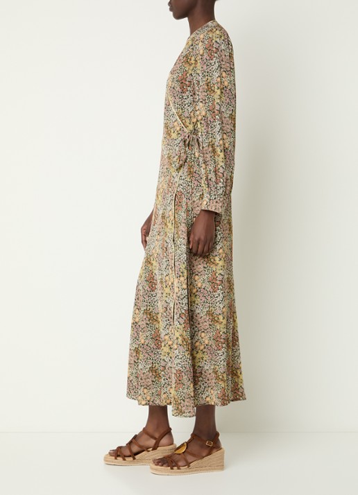 Gerard Darel Rimaya midi jurk met overslag en bloemenprint - voorkant 3 groen