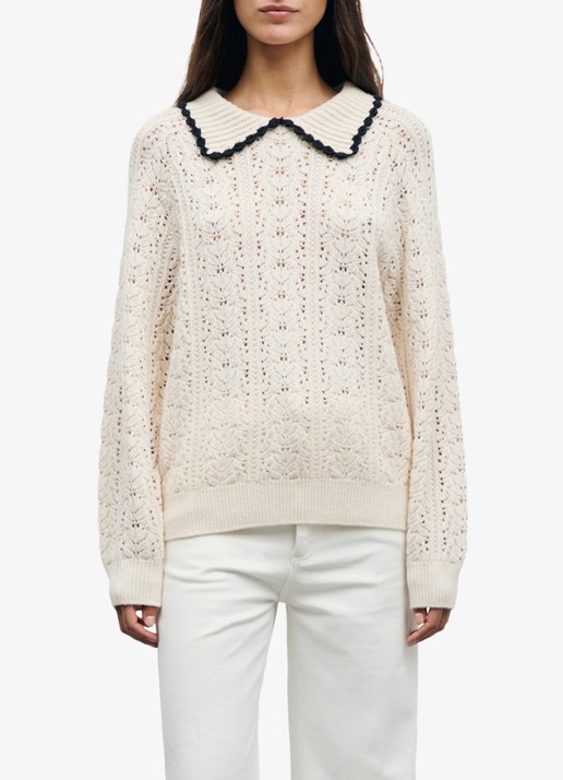 Gerard Darel Roca grofgebreide trui met polokraag - detail 4 creme