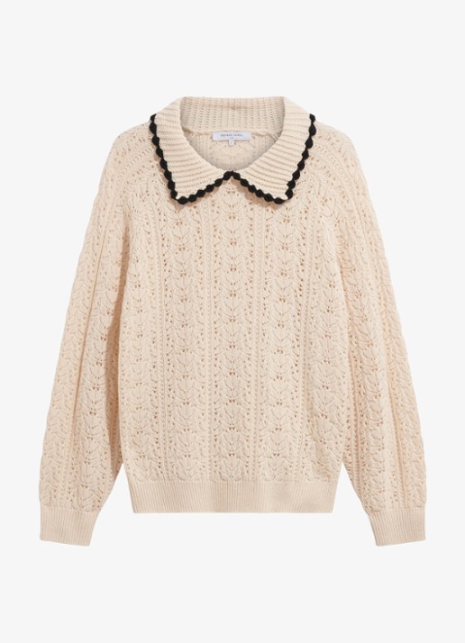 Gerard Darel Roca grofgebreide trui met polokraag - voorkant creme