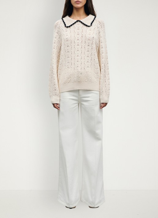 Gerard Darel Roca grofgebreide trui met polokraag - voorkant 2 creme