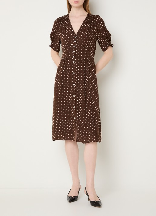 Gerard Darel Rohya midi blousejurk met stippenprint - detail 3 bruin