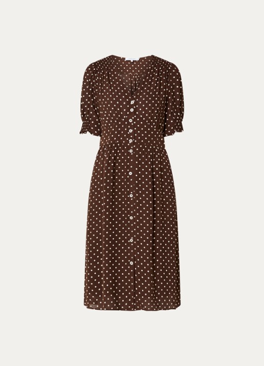 Gerard Darel Rohya midi blousejurk met stippenprint - voorkant bruin