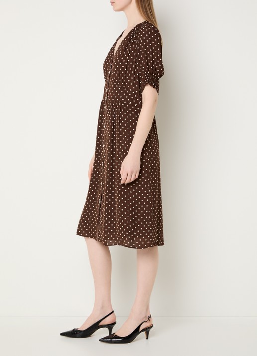 Gerard Darel Rohya midi blousejurk met stippenprint - voorkant 2 bruin
