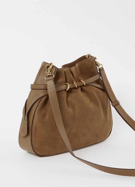 Gerard Darel Romy Tundra crossbodytas van suède met leren details - achterkant 4 lichtbruin